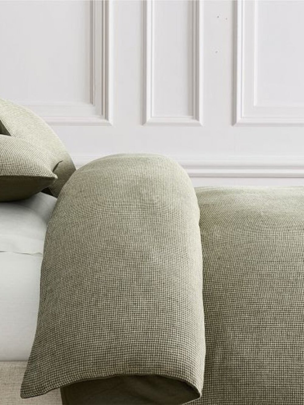 WEST ELM European Linen Waffle Full/Queen | DUVET/PILLOW COVER SET, Dark Olive